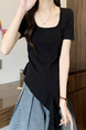 Real shot and real price new style hot girl short sleeve irregular pleated waist ruffled ribbon hem ins top in Black