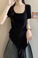 Real shot and real price new style hot girl short sleeve irregular pleated waist ruffled ribbon hem ins top in Black