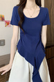 Real shot and real price new style hot girl short sleeve irregular pleated waist ruffled ribbon hem ins top in Navy Blue