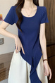 Real shot and real price new style hot girl short sleeve irregular pleated waist ruffled ribbon hem ins top in Navy Blue