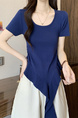 Real shot and real price new style hot girl short sleeve irregular pleated waist ruffled ribbon hem ins top in Navy Blue