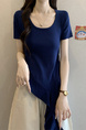 Real shot and real price new style hot girl short sleeve irregular pleated waist ruffled ribbon hem ins top in Navy Blue