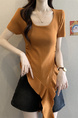 Real shot and real price new style hot girl short sleeve irregular pleated waist ruffled ribbon hem ins top in Rust Orange