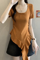 Real shot and real price new style hot girl short sleeve irregular pleated waist ruffled ribbon hem ins top in Rust Orange