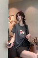 Real shot and real price straight shoulder pure cotton short-sleeved T-shirt female 2025 new heavy-duty towel embroidery puppy versatile design in Dark Gray