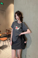 Real shot and real price straight shoulder pure cotton short-sleeved T-shirt female 2025 new heavy-duty towel embroidery puppy versatile design in Dark Gray