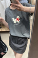 Real shot and real price straight shoulder pure cotton short-sleeved T-shirt female 2025 new heavy-duty towel embroidery puppy versatile design in Dark Gray