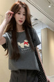Real shot and real price straight shoulder pure cotton short-sleeved T-shirt female 2025 new heavy-duty towel embroidery puppy versatile design in Dark Gray