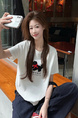 Real shot and real price straight shoulder pure cotton short-sleeved T-shirt female 2025 new heavy-duty towel embroidery puppy versatile design in White