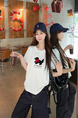 Real shot and real price straight shoulder pure cotton short-sleeved T-shirt female 2025 new heavy-duty towel embroidery puppy versatile design in White