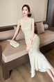 Ivory 2025 Summer New French Style Classic Style Heavy Industry Beads Sleeveless Vest Waist Trimming Knitted Dress Temperament Long Dress