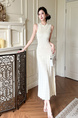 Ivory 2025 Summer New French Style Classic Style Heavy Industry Beads Sleeveless Vest Waist Trimming Knitted Dress Temperament Long Dress