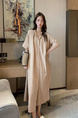 Beige Korean Style New Simple Loose Tie Waist Single-Breasted Short-Sleeved Linen Shirt Dress