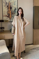 Beige Korean Style New Simple Loose Tie Waist Single-Breasted Short-Sleeved Linen Shirt Dress