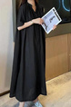 Black Korean Style New Simple Loose Tie Waist Single-Breasted Short-Sleeved Linen Shirt Dress