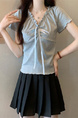Real Shot Wholesale Price 2025 Summer New Design Niche Wood Ear Edge Bow Decoration V-Neck Short-Sleeved Top in Gray
