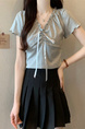 Real Shot Wholesale Price 2025 Summer New Design Niche Wood Ear Edge Bow Decoration V-Neck Short-Sleeved Top in Gray