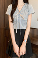 Real Shot Wholesale Price 2025 Summer New Design Niche Wood Ear Edge Bow Decoration V-Neck Short-Sleeved Top in Gray