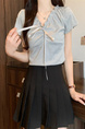 Real Shot Wholesale Price 2025 Summer New Design Niche Wood Ear Edge Bow Decoration V-Neck Short-Sleeved Top in Gray