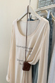 Real Shot of Korean High-End Thin and Slightly Transparent Long-Sleeved T-Shirt for Women in Summer in Beige, Korean Style Outer Wear, Loose Air-Conditioning Top