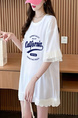 Official Picture Special Price Pure Cotton 21 Count 200g 2025 Summer Loose Medium and Long Mesh Splicing Short-Sleeved T-Shirt for Women in White