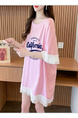 Official Picture Special Price Pure Cotton 21 Count 200g 2025 Summer Loose Medium and Long Mesh Splicing Short-Sleeved T-Shirt for Women in Pink