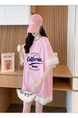Official Picture Special Price Pure Cotton 21 Count 200g 2025 Summer Loose Medium and Long Mesh Splicing Short-Sleeved T-Shirt for Women in Pink