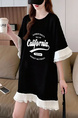Official Picture Special Price Pure Cotton 21 Count 200g 2025 Summer Loose Medium and Long Mesh Splicing Short-Sleeved T-Shirt for Women in Black