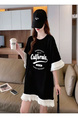 Official Picture Special Price Pure Cotton 21 Count 200g 2025 Summer Loose Medium and Long Mesh Splicing Short-Sleeved T-Shirt for Women in Black
