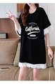 Official Picture Special Price Pure Cotton 21 Count 200g 2025 Summer Loose Medium and Long Mesh Splicing Short-Sleeved T-Shirt for Women in Black