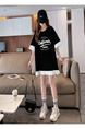 Official Picture Special Price Pure Cotton 21 Count 200g 2025 Summer Loose Medium and Long Mesh Splicing Short-Sleeved T-Shirt for Women in Black