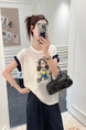 Korean Cartoon Print Round Neck Short-Sleeved T-Shirt for Women in Cream 2025 Summer New Style Fashionable Loose Slim All-Match Small Top