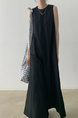 Lazy and cold style dark series long skirt Korean chic style loose oversized sleeveless long cotton and linen dress in black