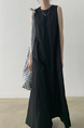 Lazy and cold style dark series long skirt Korean chic style loose oversized sleeveless long cotton and linen dress in black