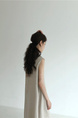 Lazy and cold style dark series long skirt Korean chic style loose oversized sleeveless long cotton and linen dress in beige