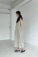 Lazy and cold style dark series long skirt Korean chic style loose oversized sleeveless long cotton and linen dress in beige