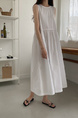 White Korean Chic French Backless Design Lace-Up Vest Dress with Pockets on Both Sides