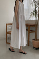 White Korean Chic French Backless Design Lace-Up Vest Dress with Pockets on Both Sides