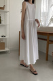 White Korean Chic French Backless Design Lace-Up Vest Dress with Pockets on Both Sides