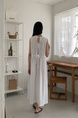 White Korean Chic French Backless Design Lace-Up Vest Dress with Pockets on Both Sides