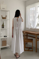White Korean Chic French Backless Design Lace-Up Vest Dress with Pockets on Both Sides