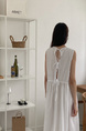 White Korean Chic French Backless Design Lace-Up Vest Dress with Pockets on Both Sides