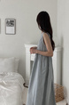 Light Blue Korean Chic French Backless Design Lace-Up Vest Dress with Pockets on Both Sides