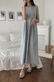 Light Blue Korean Chic French Backless Design Lace-Up Vest Dress with Pockets on Both Sides