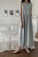 Light Blue Korean Chic French Backless Design Lace-Up Vest Dress with Pockets on Both Sides