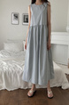 Light Blue Korean Chic French Backless Design Lace-Up Vest Dress with Pockets on Both Sides