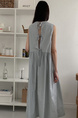 Light Blue Korean Chic French Backless Design Lace-Up Vest Dress with Pockets on Both Sides