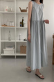 Light Blue Korean Chic French Backless Design Lace-Up Vest Dress with Pockets on Both Sides