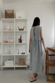 Light Blue Korean Chic French Backless Design Lace-Up Vest Dress with Pockets on Both Sides