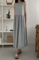 Light Blue Korean Chic French Backless Design Lace-Up Vest Dress with Pockets on Both Sides